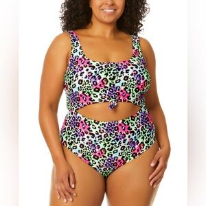 Salt + Cove Plus Size Leopard Love Cutout One Piece Swimsuit in Leopard (1x)